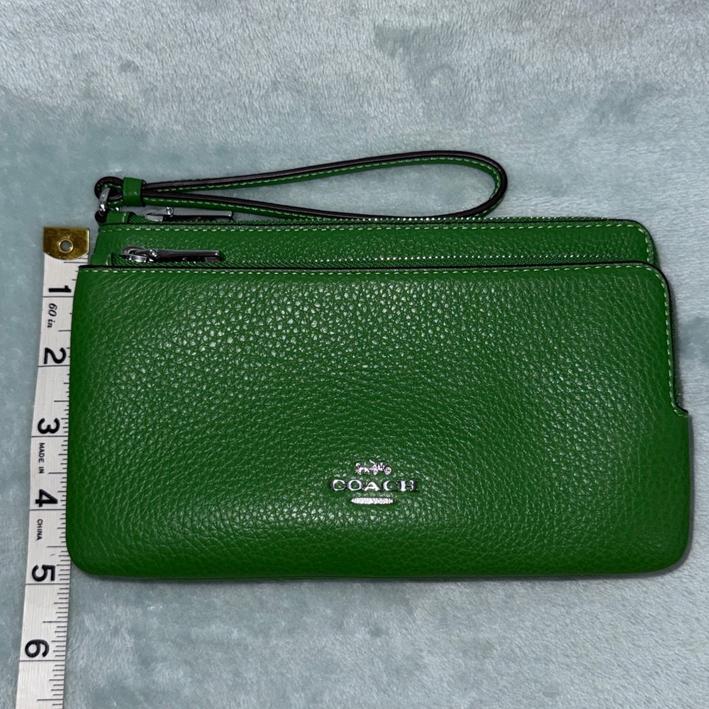 Coach Vibrant Green Double-Zip Wristlet - Picture 13 of 14